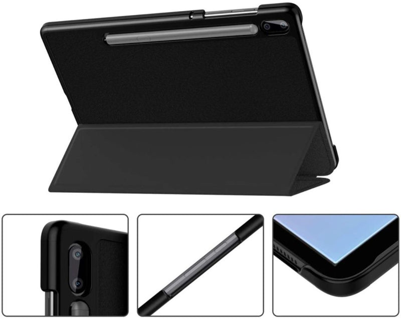 Trifold PU Leather Stand Protective Flip Tablet Case for Galaxy Tab S6 2019 (T860 / T865) - Black - Brand New